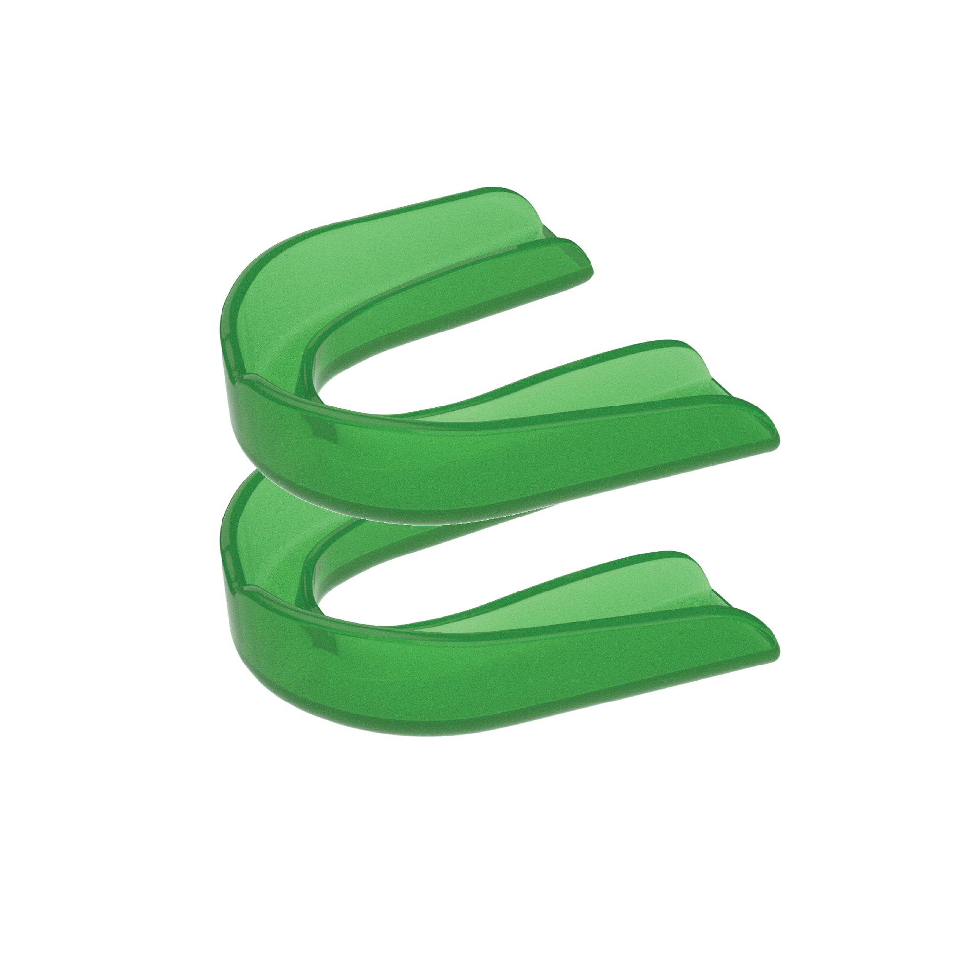 Two green strapless mouth guards