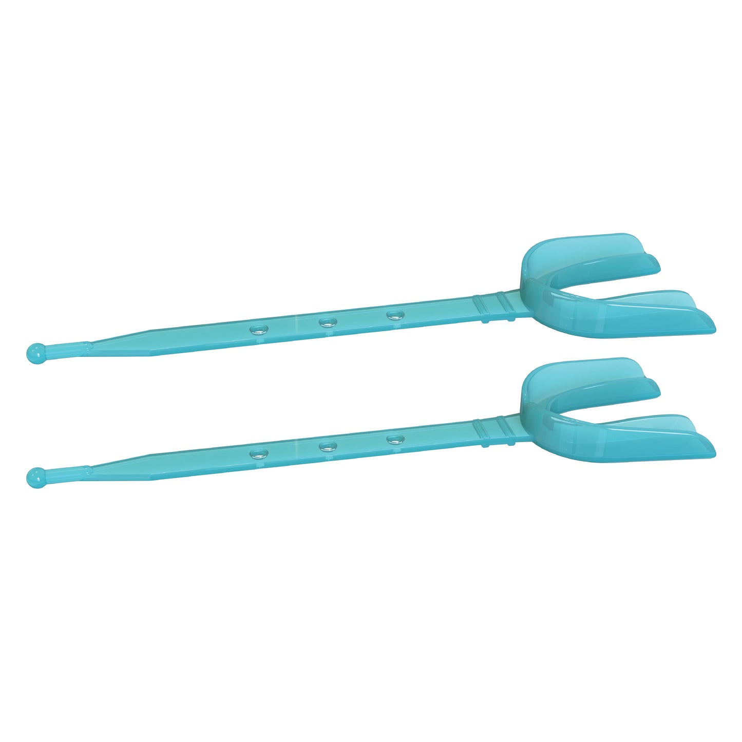 Two aqua strapped mouth guards