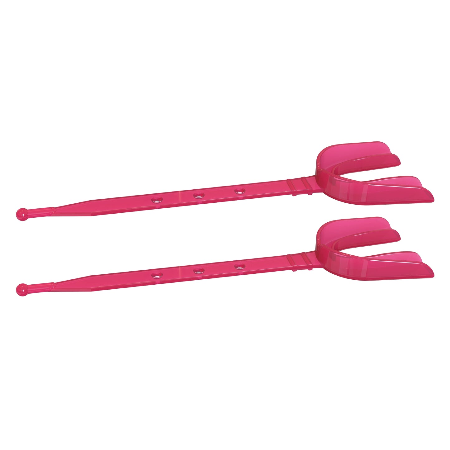 Two hot pink strapped mouth guards