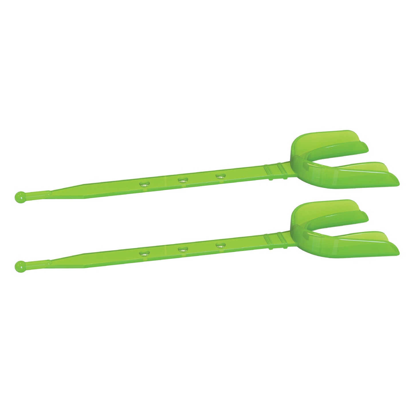 Two lime green strapped mouth guards