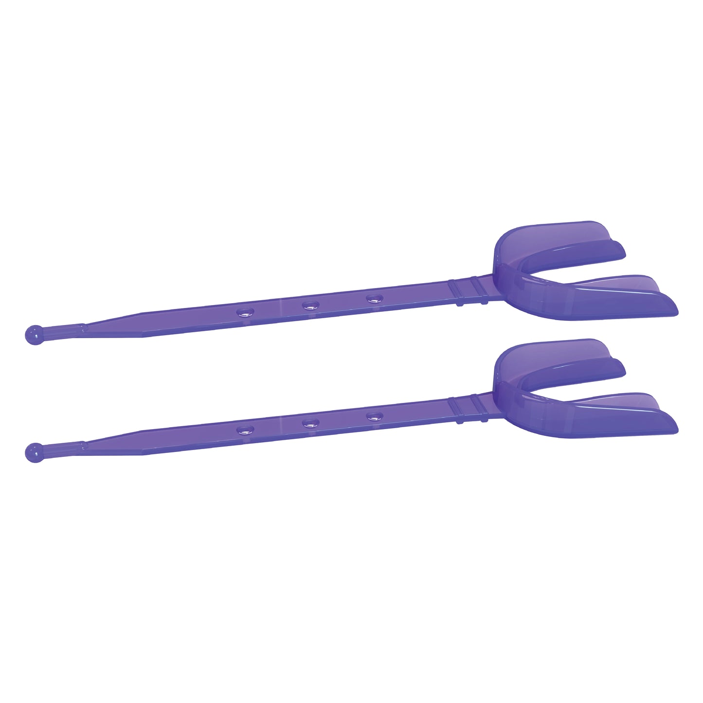 Two purple strapped mouth guards