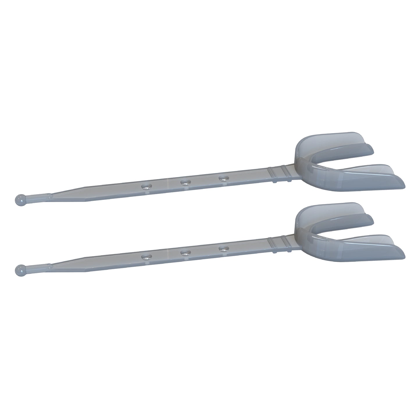 Two silver strapped mouth guards