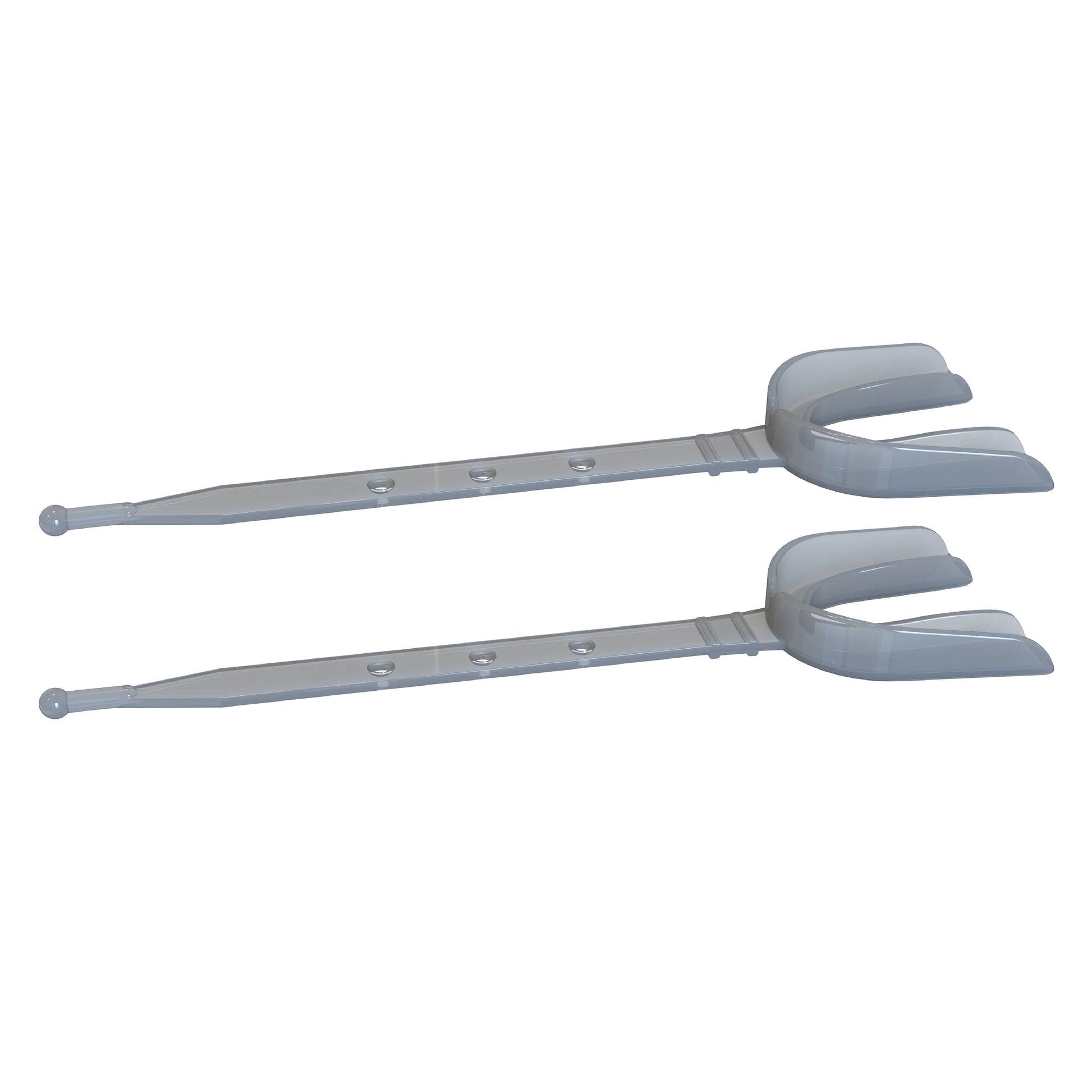 Two silver strapped mouth guards