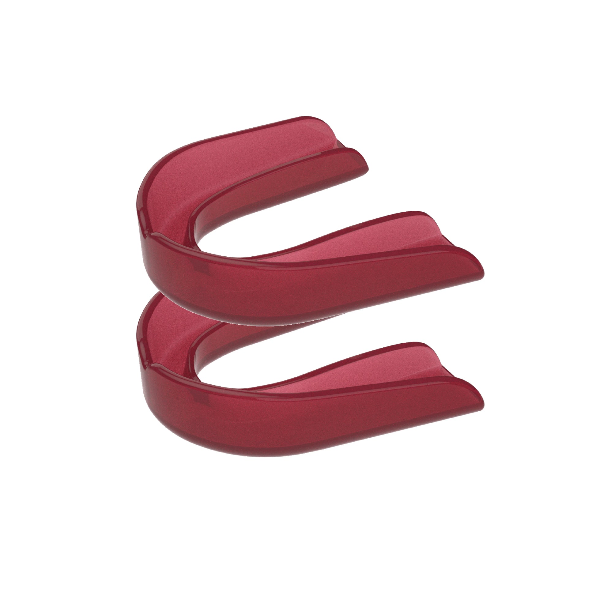 Two burgundy strapless mouth guards 