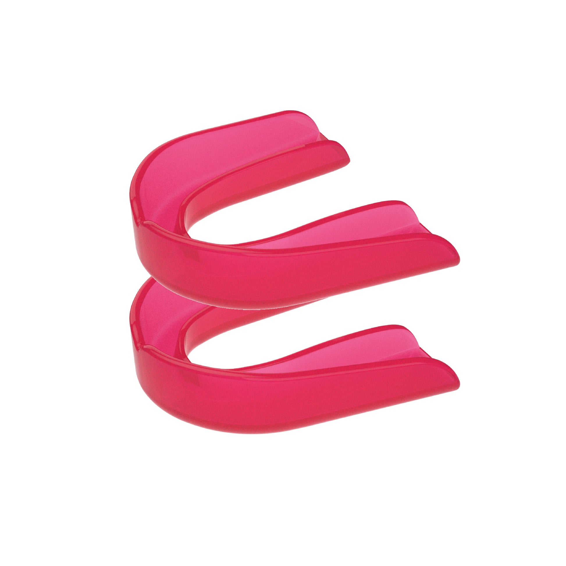 Two hot pink strapless mouth guards