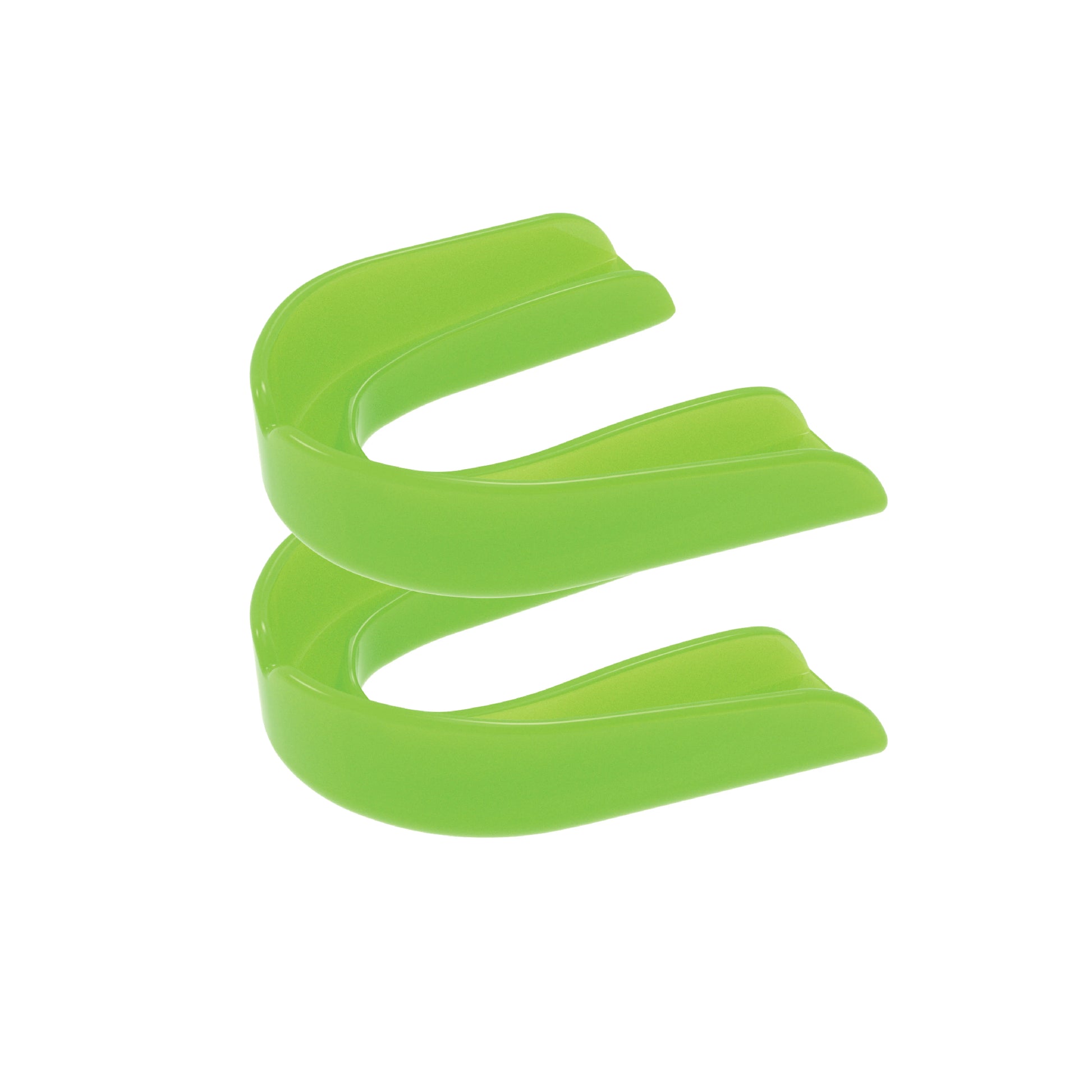 Two lime green strapless mouth guards 