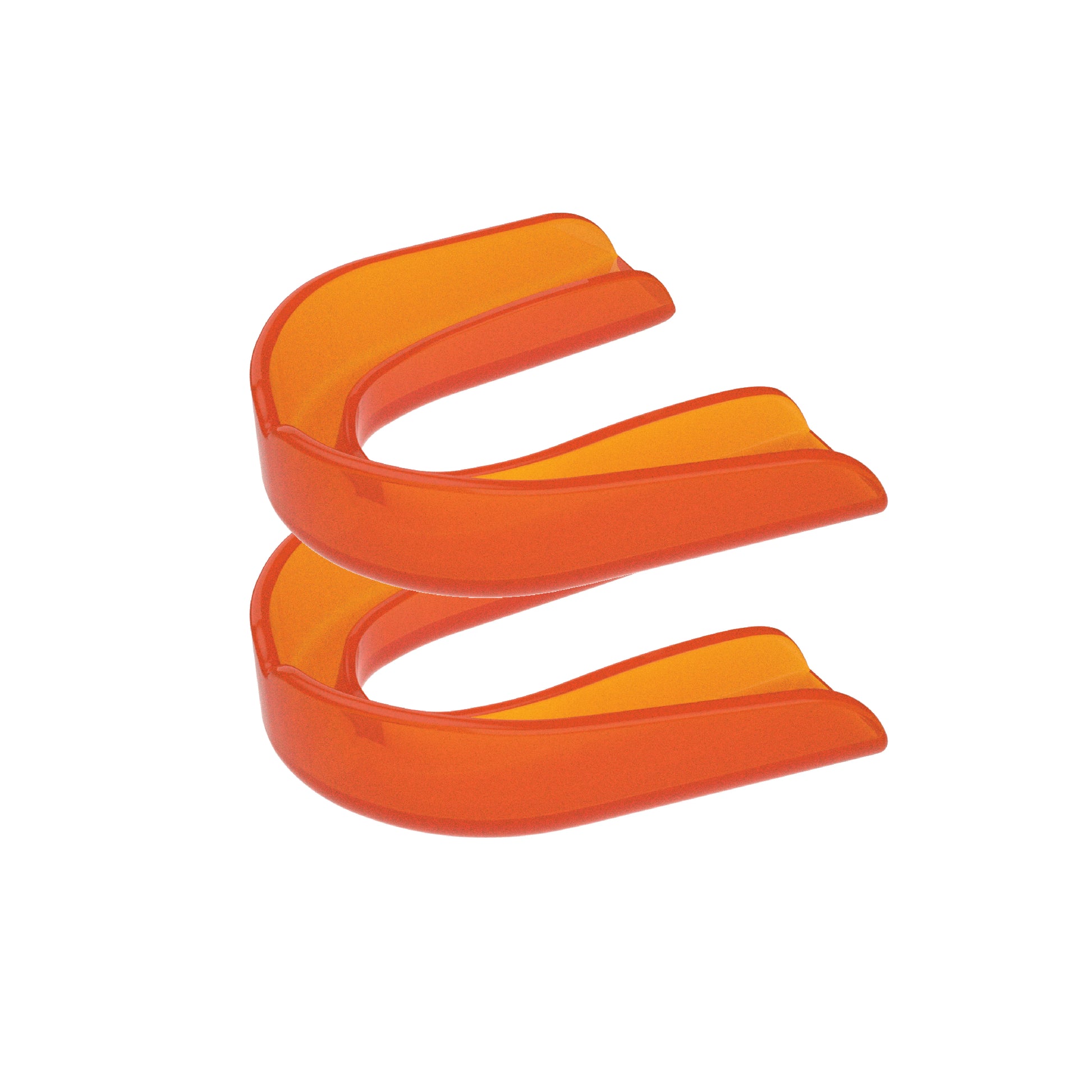 Two orange strapless mouth guards 